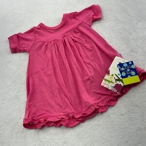 NWT Kickee Pants Bamboo‎ 3-6 Mos, Pink Ruffle Short Sleeve Classic Swing Dress
